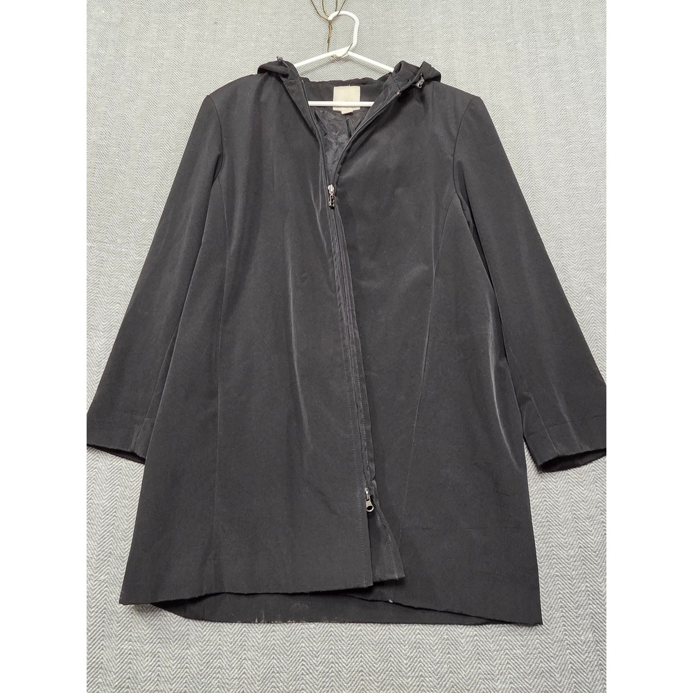 Anne Klein‎ 2 Womens XL Black Hooded Full Zip Rain Jacket Mid Length Coat